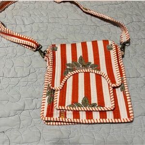 100% cotton Striped Orange and White Crossbody Bag